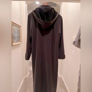 Gallery long brown rain coat trench coat with soft lined hood size 12 petite
